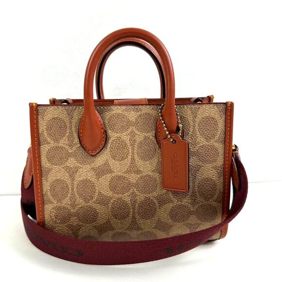 Coach Ace Tote Bag 17 In Signature Canvas IN Tan/Rust CT891 New - Picture 1 of 13